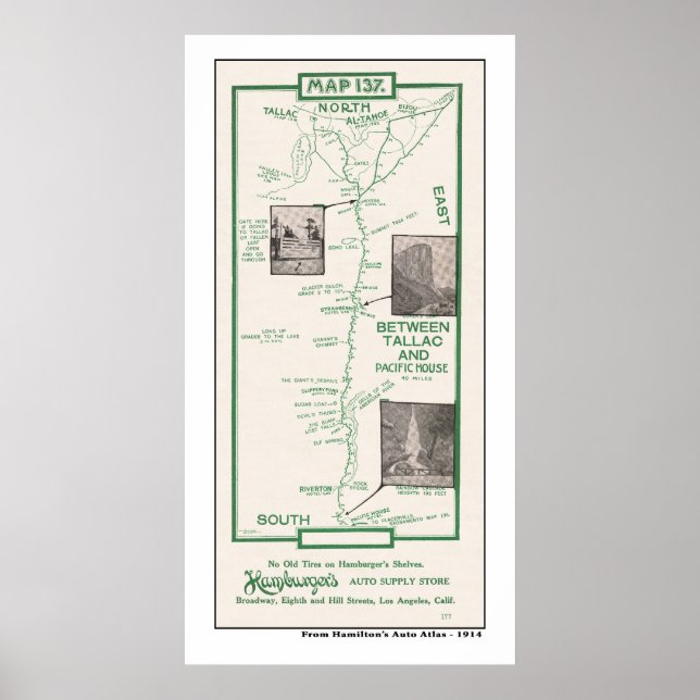 1914 Map, Tahoe, Pacific House to Tallac Poster (Front)