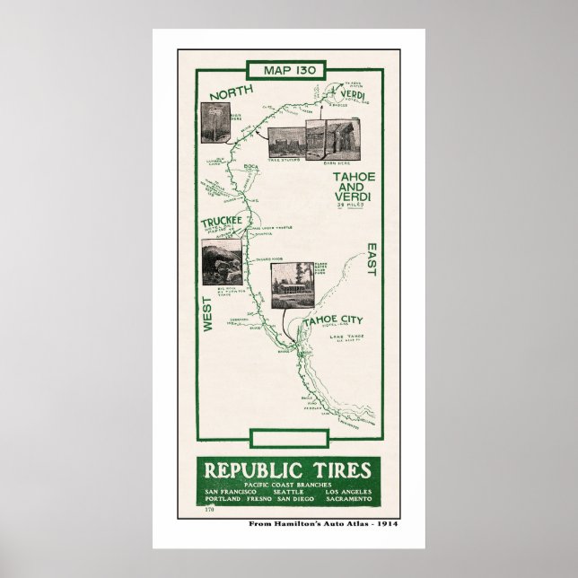 1914 Map, Truckee to Verdi Poster (Front)