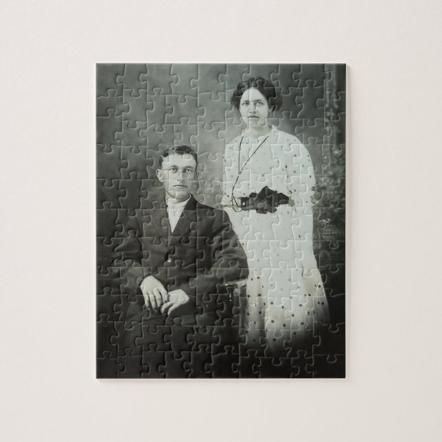 1914 Mr & Mrs Hill RPPC B&W Photo Couple Image Jigsaw Puzzle (Vertical)