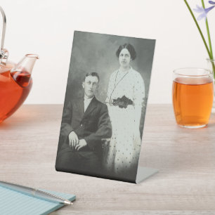 1914 Mr & Mrs Hill RPPC B&W Photo Couple Image Pedestal Sign