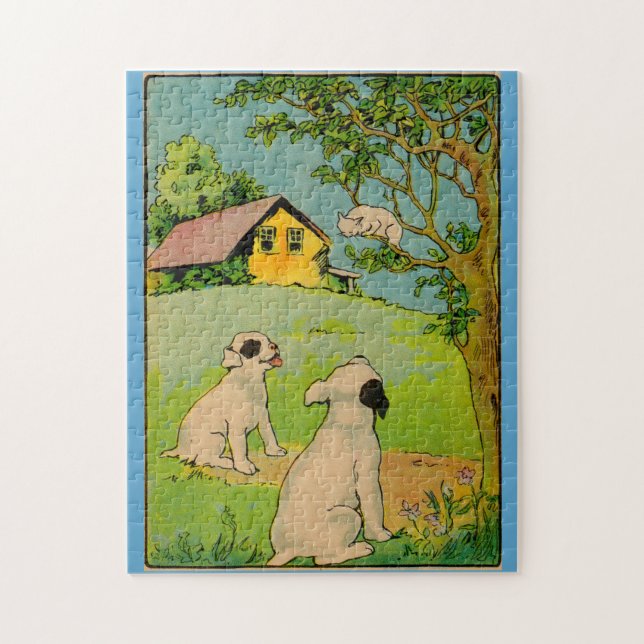 1914 two dogs and a little white cat jigsaw puzzle (Vertical)