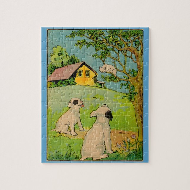 1914 two dogs and a little white cat jigsaw puzzle (Vertical)