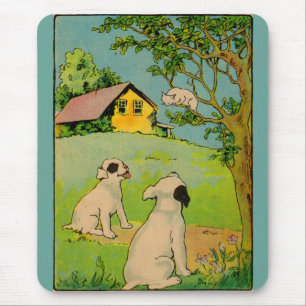 1914 two dogs and a little white cat mouse mat