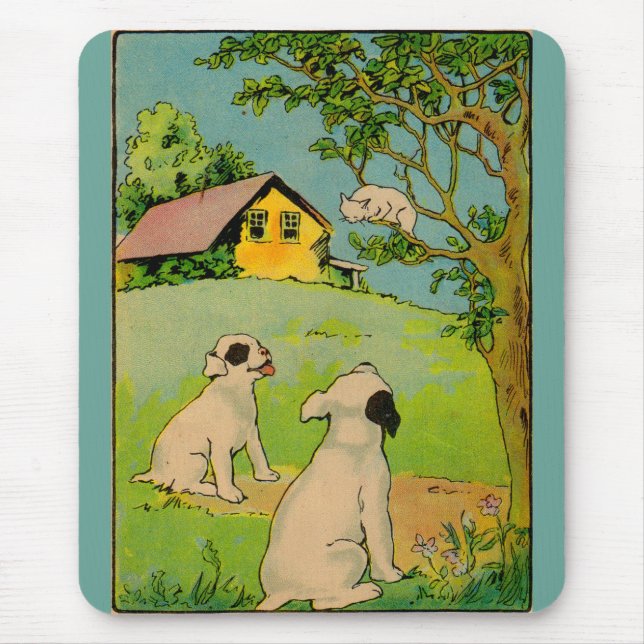 1914 two dogs and a little white cat mouse mat (Front)