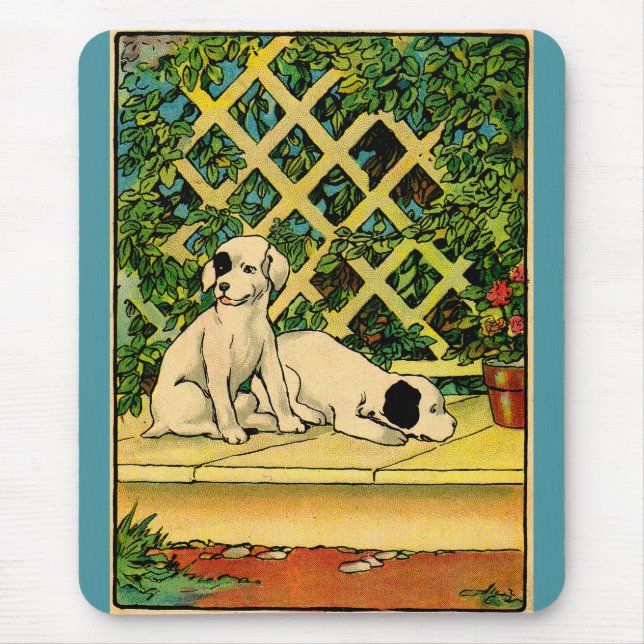 1914 two dogs being curious mouse mat (Front)