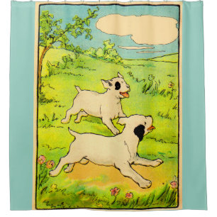 1914 two dogs running print shower curtain