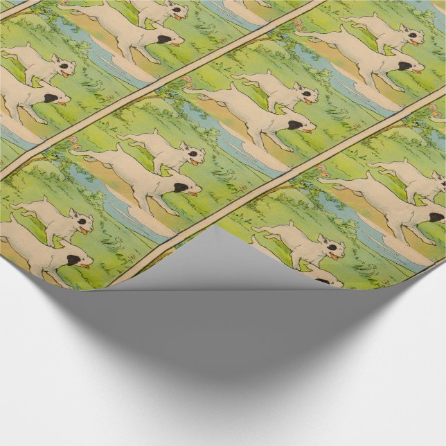 1914 two dogs running wrapping paper (Corner)