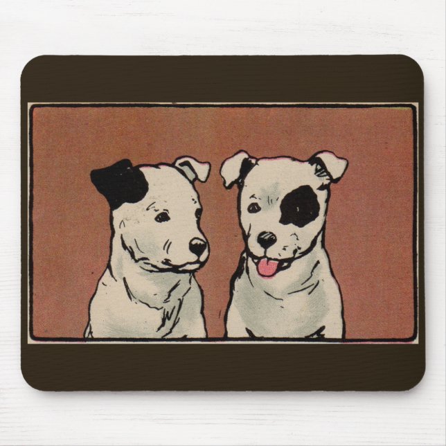 1914 two pitbull dogs children's book illustration mouse mat (Front)