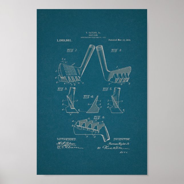 1914 Vintage Golf Club Patent Blueprint Art Print (Front)
