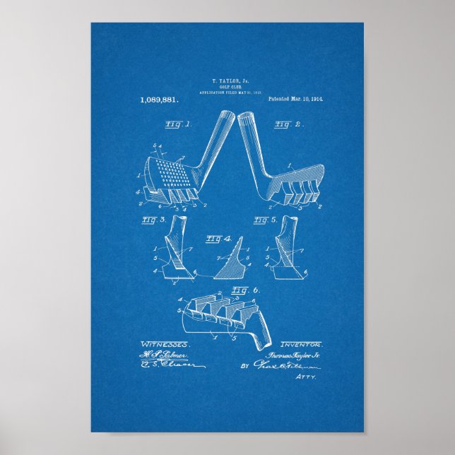 1914 Vintage Golf Club Patent Blueprint Art Print (Front)
