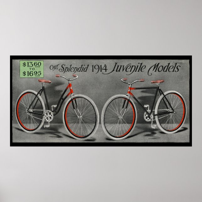 1914 Vintage Sears Juvenile Bicycle Ad Art Poster (Front)