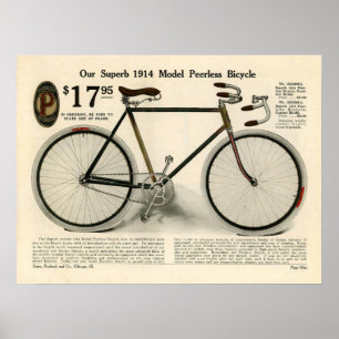 1914 Vintage Sears Peerless Bicycle Ad Art Poster