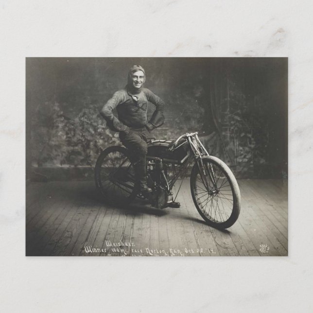 1914 world record motorcycle race Norton Kansas Postcard (Front)