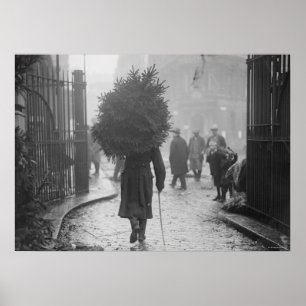 1915: A soldier carrying a christmas tree Poster