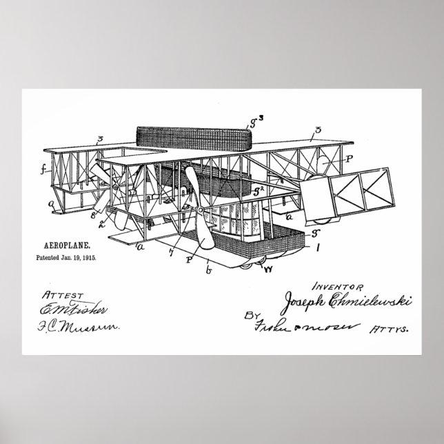 1915 Boat Aeroplane Patent Art Drawing Print (Front)