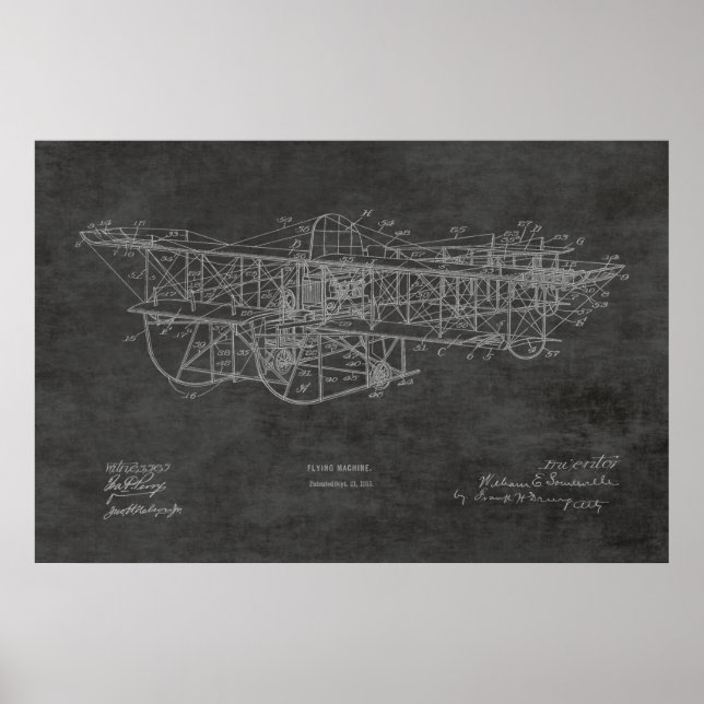 1915 Flying Machine Aeroplane Patent Drawing Print (Front)