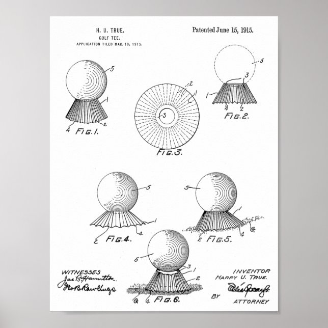 1915 Golf Ball Tee Design Patent Art Print (Front)