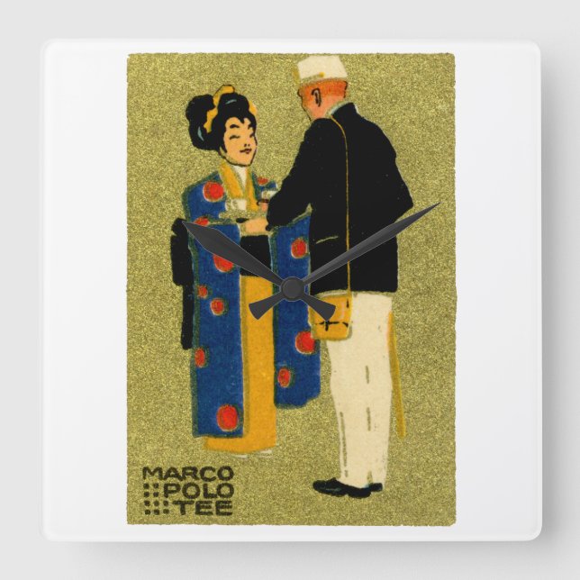 1915 Marco Polo Tea Square Wall Clock (Front)