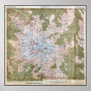 1915 MT. RAINIER TOPOGRAPHIC MAP POSTER