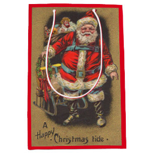 1915 Santa Claus with his sleigh and toys print Medium Gift Bag