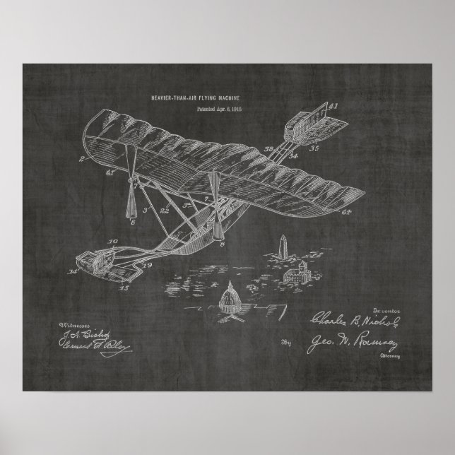 1915 Vintage Aeroplane Patent Art Drawing Print (Front)