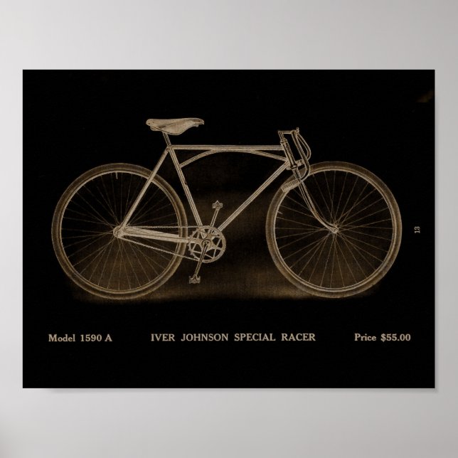 1915 Vintage Iver Johnson Bicycle Ad Art Poster (Front)