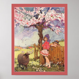  1916 Children and Sheep Nursery Rhyme  Poster