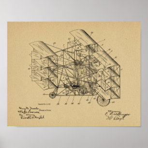 1917 Flying Machine Aeroplane Patent Art Drawing Poster