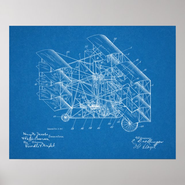 1917 Flying Machine Aeroplane Patent Art Drawing Poster (Front)