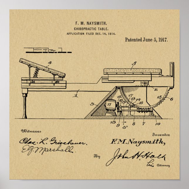 1917 Vintage Chiropractic Table Patent Art Print (Front)