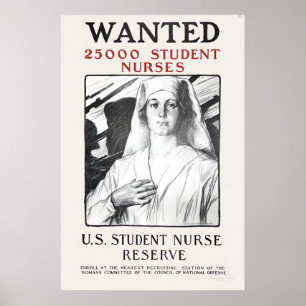 1917 Wanted 25000 Nurses WWI US Student Nurse Poster