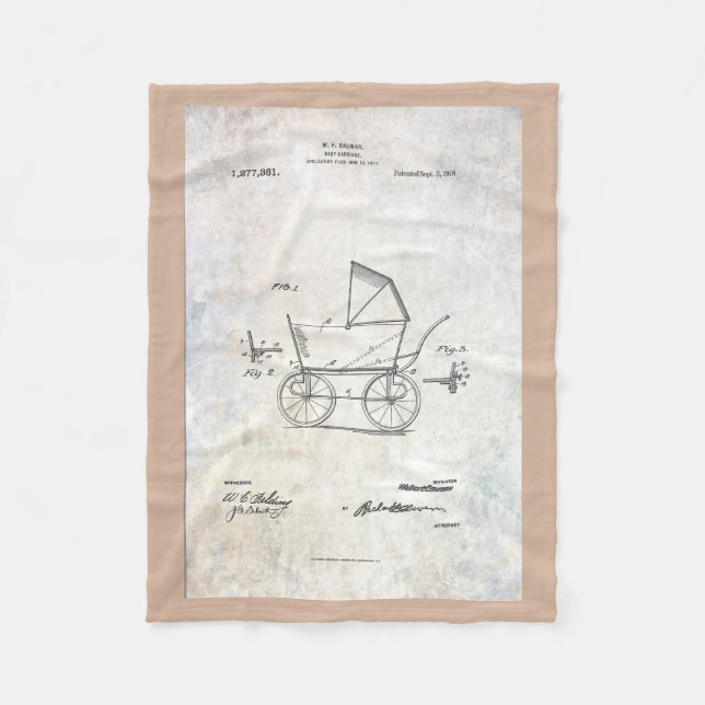 1918 Baby Carriage Patent Fleece Blanket (Front)