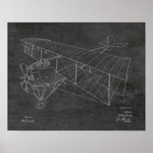 1918 Biplane Aeroplane Patent Art Drawing Print