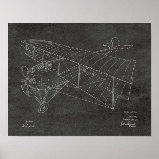 1918 Biplane Aeroplane Patent Art Drawing Print (Front)