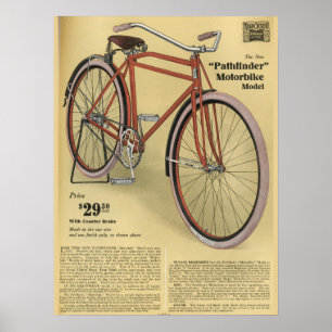 1918 Vintage Pathfinder Bicycle Ad Art Poster