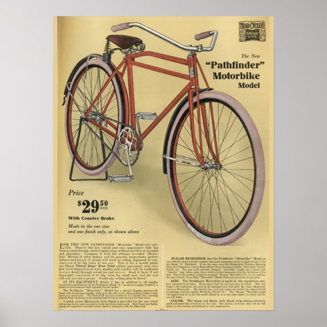 1918 Vintage Pathfinder Bicycle Ad Art Poster (Front)