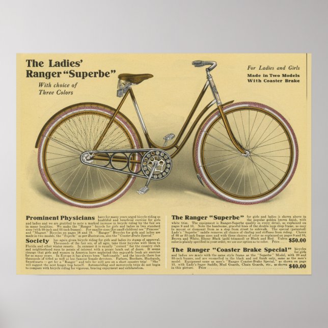 1918 Vintage Ranger Superbe Bicycle Ad Art Poster (Front)