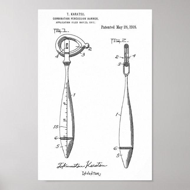 1918 Vintage Reflex Hammer Patent Art Print (Front)