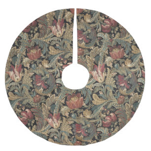 1918 Vintage Rich Floral Tapestry Brocade Damask Brushed Polyester Tree Skirt