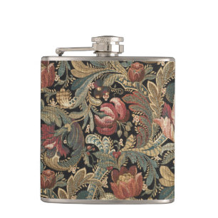 1918 Vintage Rich Floral Tapestry Brocade Damask Hip Flask