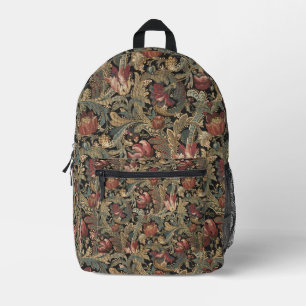 1918 Vintage Rich Floral Tapestry Brocade Damask Printed Backpack