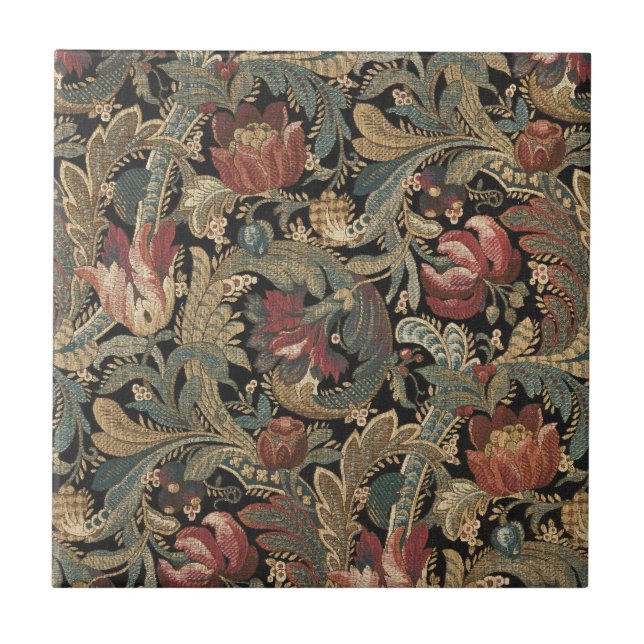 1918 Vintage Rich Floral Tapestry Brocade Damask Tile (Front)