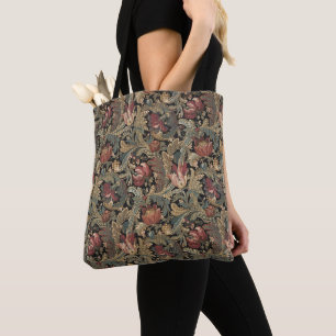 1918 Vintage Rich Floral Tapestry Brocade Damask Tote Bag