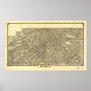 1919 Atlanta, GA Birds Eye View Panoramic Map Poster