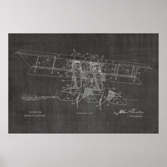 1919 Biplane Airplane Patent Art Drawing Print (Front)