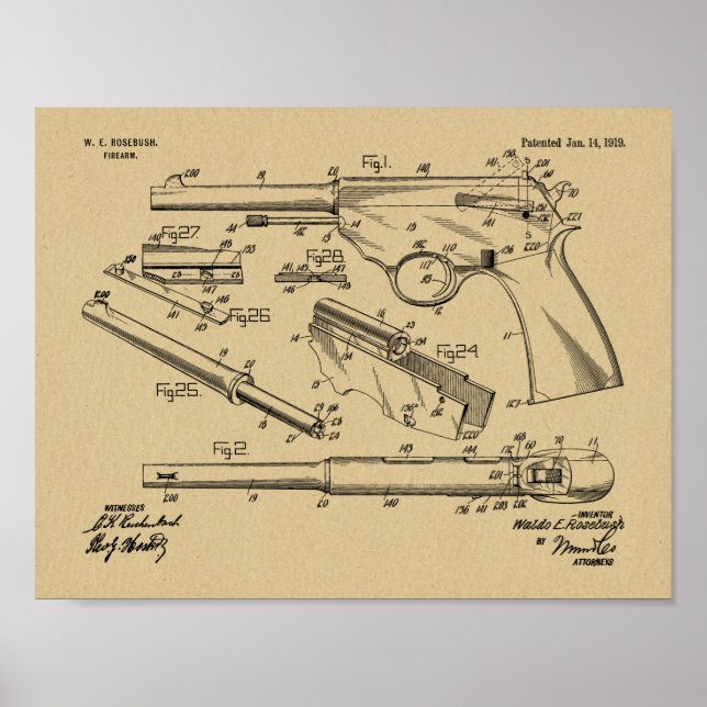 1919 Gun Auto Patent Art Drawing Print (Front)