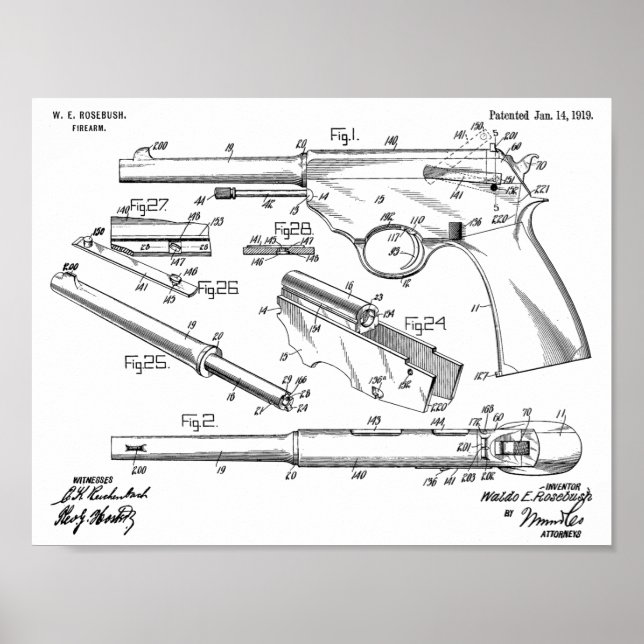 1919 Gun Auto Patent Art Drawing Print (Front)