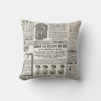 1919 Paris Fashion: Antique Newspaper Page Cushion