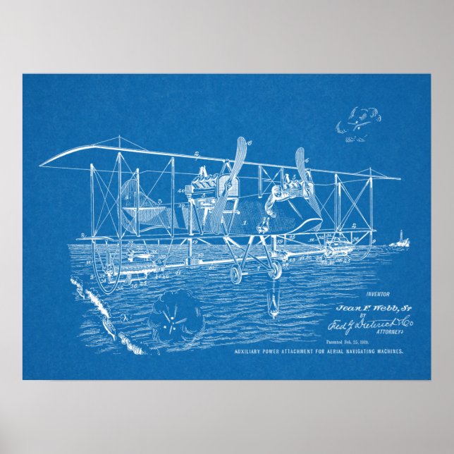1919 War Biplane Aeroplane Patent Art Drawing Poster (Front)
