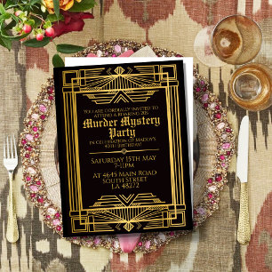 1920 art deco murder mystery birthday party invite